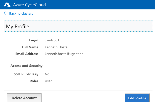 CycleCloud edit profile